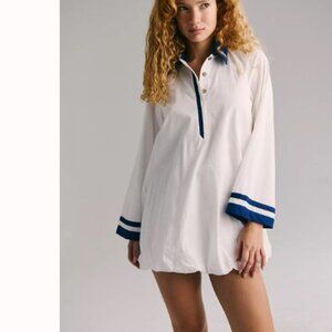 Free People White and Blue Mini Dress